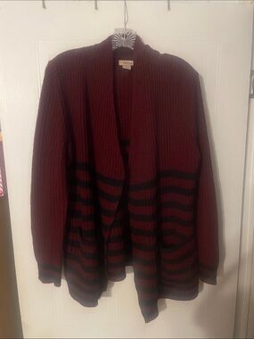 fresh Burgundy and Black Striped Open-Front Cardigan